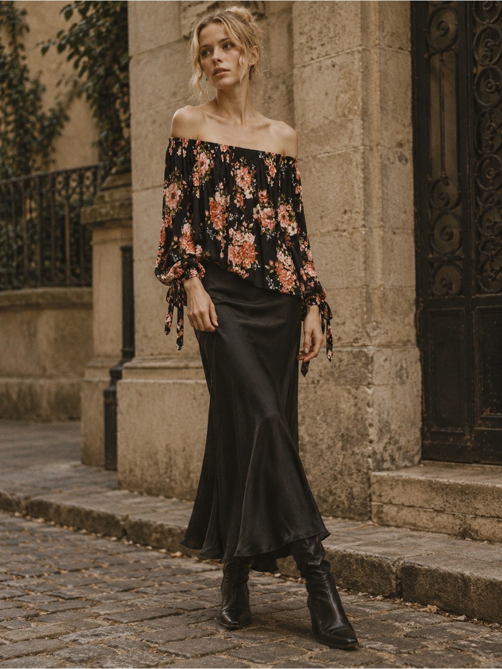 Fashion Nova Black Floral Off Shoulder Top Roses Whimsigoth Cottagecore Sz M